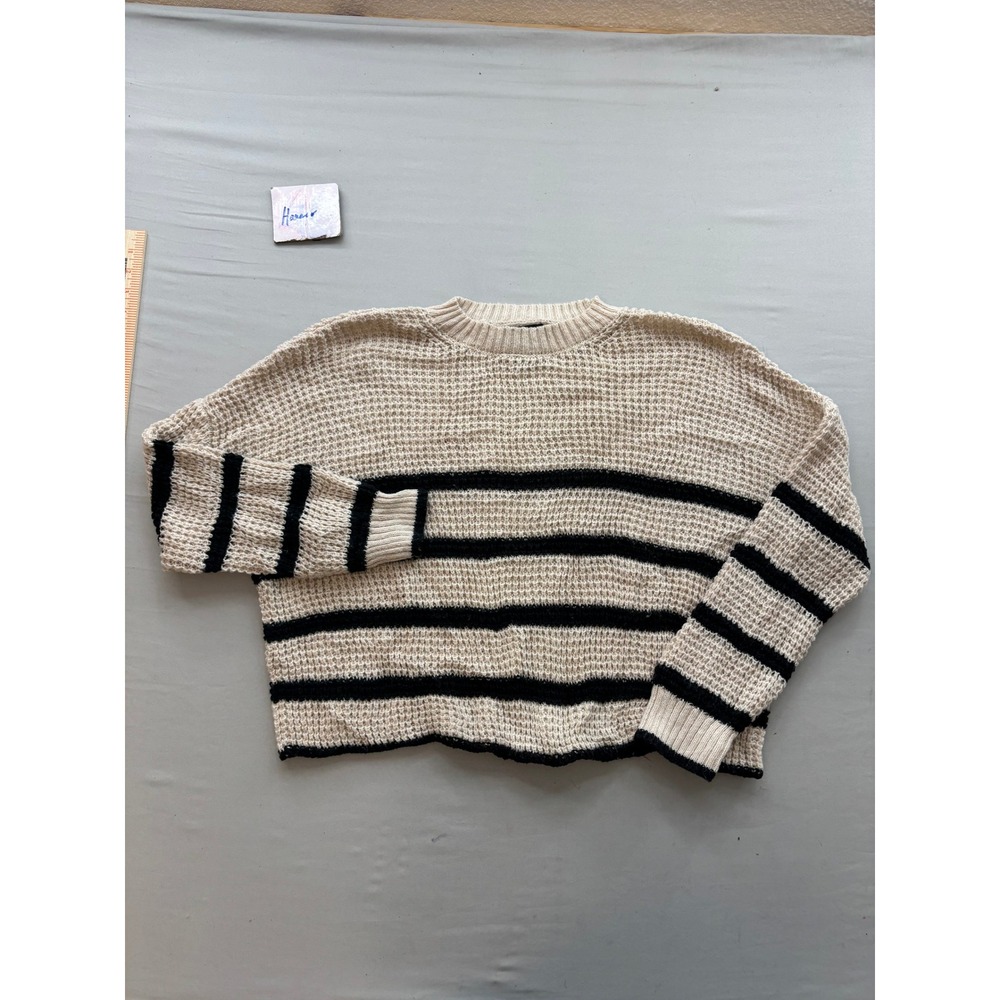 Just Polly New York Striped Waffle Knit Sweater Cream Black Size M JT15858